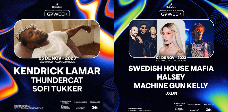 LineUp completo do GP Week, artistas dos dois dias de evento.